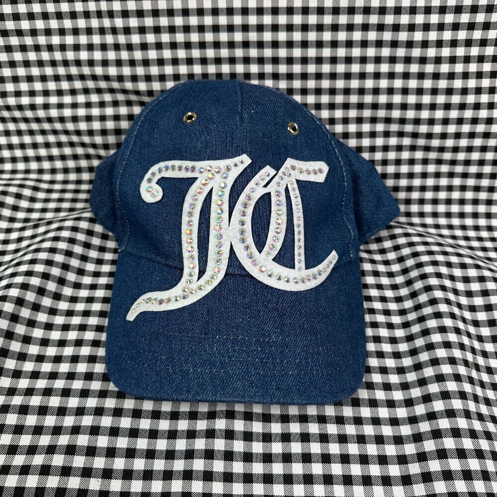 Juicy Couture Denim Rhinestone Chambray Blue Y2K Style Baseball Hat